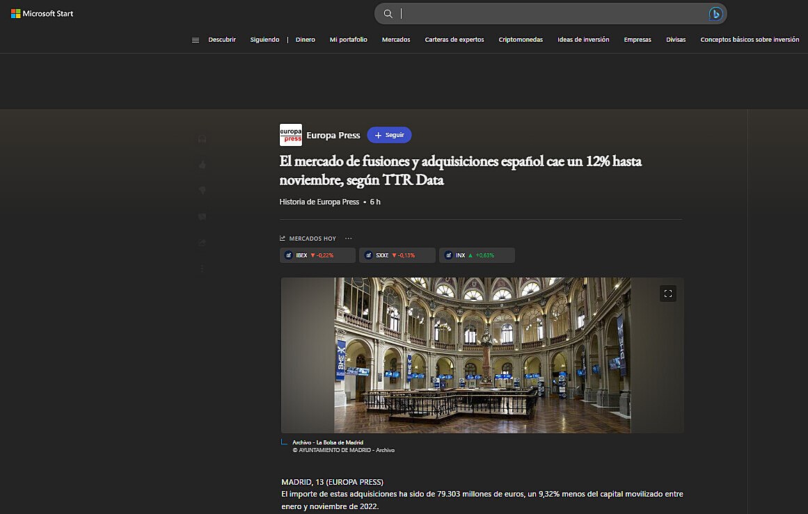 El mercado de fusiones y adquisiciones espaol cae un 12% hasta noviembre, segn TTR Data